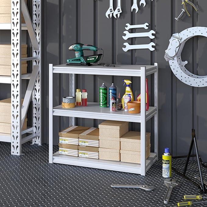Garage Shelving Adjustable 3 Tier Heavy Duty Metal Storage Shelves Adjustable Utility Rack Organization for Kitchen, Pantry, Closet, Garage, Office 31.5" W x 15.75" D x 31.5" H, White - ModernBath