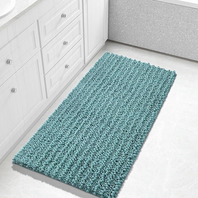 Yimobra Long Bathroom Rugs Non Slip Washable 44x24 Inch - Ultra Soft Absorbent Chenille Bath Mat, Quick Dry Shaggy Floor Carpet for Tub Shower, Teal Blue Home Decor Accessories - ModernBath