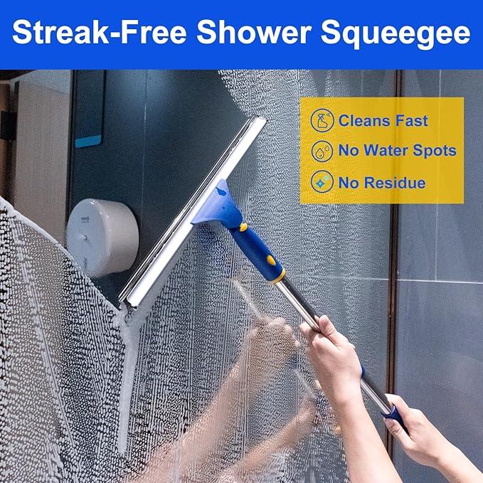ITTAHO Shower Squeegee for Glass Doors, All-Purpose Extendable Window Squeegee with 2 Blades and Stainless Steel Pole, Window Cleaner Tool for Shower Doors, Windows, Bathroom and Car Windshields - ModernBath