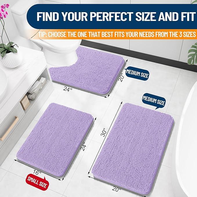 OLANLY Bathroom Rugs 24x16, Extra Soft Absorbent Chenille Bath Rugs, Rubber Backing Quick Dry, Machine Washable Bath Mats for Bathroom Floor, Tub and Shower, Home Decor Accessories, Lavender - ModernBath