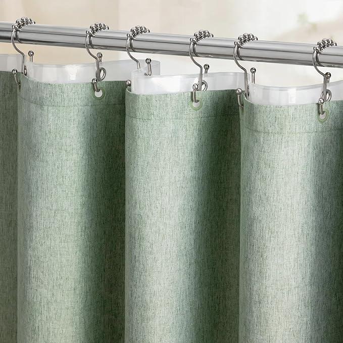 BTTN 3 in 1 Shower Curtain Set - 84 Inch Extra Long Linen Textured Cloth Shower Curtain Liner with Plastic Hooks and 3 Magnets, Tall Modern Waterproof Shower Curtain for Bathroom, Sage Green, 72x84 - ModernBath