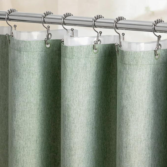 BTTN 3 in 1 Shower Curtain Set - 84 Inch Extra Long Linen Textured Cloth Shower Curtain Liner with Plastic Hooks and 3 Magnets, Tall Modern Waterproof Shower Curtain for Bathroom, Sage Green, 72x84 - ModernBath
