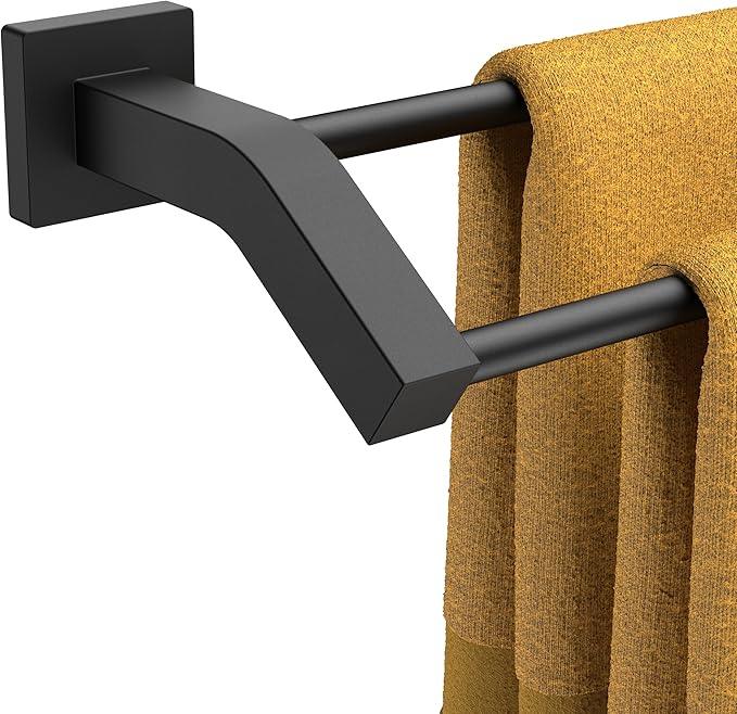 FORIOUS Double Towel Bar, 24 Inch Dual Towel Racks for Bathroom Wall Mounted, Thicken SUS304 Stainless Steel Bath Square Towel Rod Towel Holder Rail, Matte Black - ModernBath