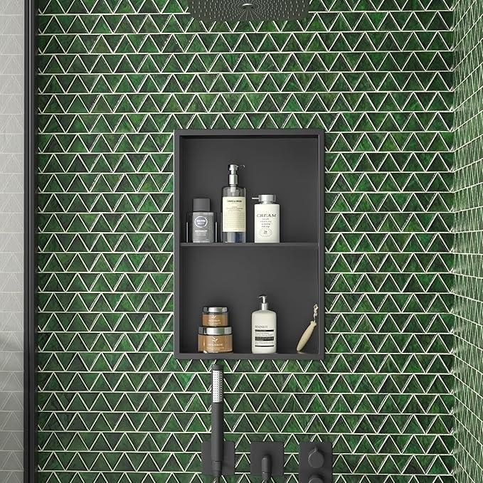 Stainless Steel Shower Niche 24"×14" Matte Black with Shelf No Tiled Needed Niche Shower for Bathroom Wall Recessed Shower Box for Bathroom Storage - ModernBath