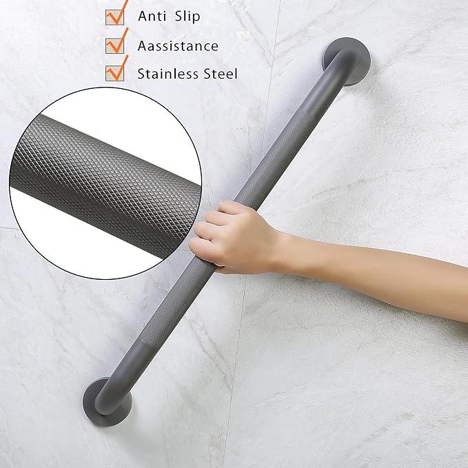 Rackickyer Shower Grab Bar, 2 Pack 24 Inch Gray Bathroom Grab Bar, 1.25" Diameter 304 Stainless Steel Anti-Slip Grab Bars for Bathtubs and Showers, Handicap Shower Grab Bar for Seniors Elderly - ModernBath