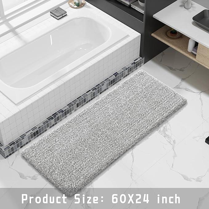 Yimobra Luxury Bathroom Rugs, Fluffy Bath Mats, Non Slip, Water Absorbent Microfiber, Machine Washable, Plush Runner Shower Rugs, Thick Matts for Bathroom Floor&Tub, 60"x 24", Light Gray and White - ModernBath