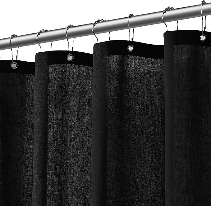 Jowels Black Linen Shower Curtain, Boho Farmhouse Shower Curtain Set for Bathroom, 200GSM Luxury Weighted Water Resistant Fabric Textured Shower Curtains with 12 Metal Hooks, 72Wx72H - ModernBath