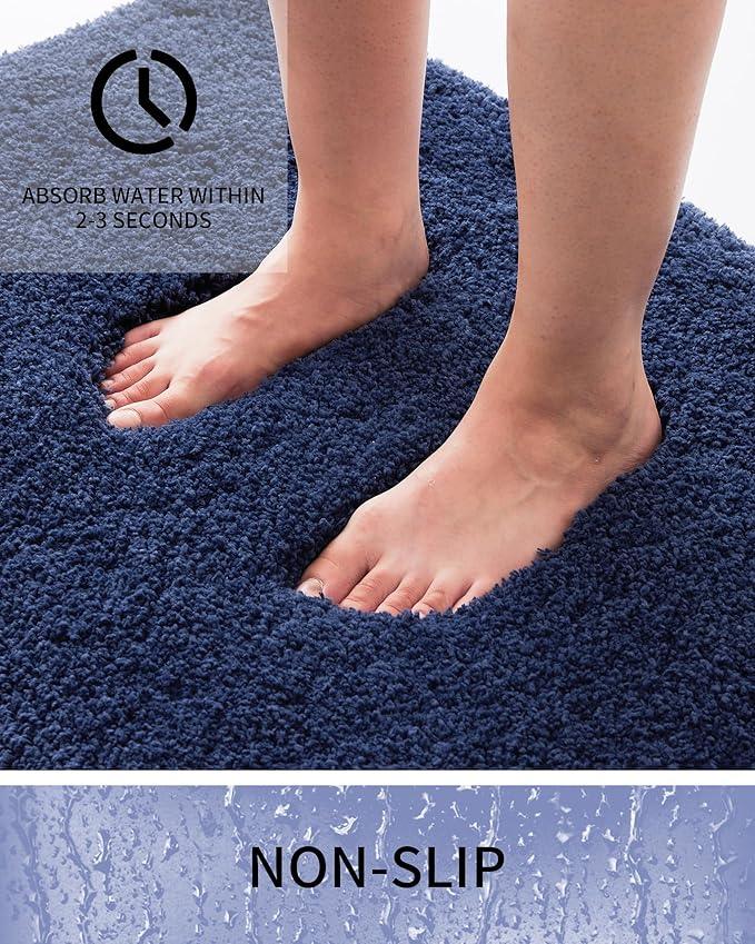 Ruggnovea Bathroom Rugs Non Slip Washable 59x24, Ultra Soft Thick Shaggy Absorbent Bath Mats, High Density Foam Latex Non Slip Backing Bath Rugs, Microfiber Bath Mats for Bathroom Floor&Sink,Navy Blue - ModernBath
