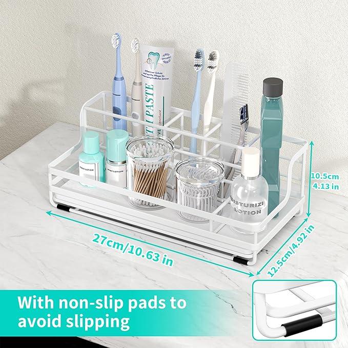 HapiRm Toothbrush Holders for Bathroom - 5 Partitions Bathroom Counter Organizer with Instant Drying Stone, Stainless Steel Countertop Storage Electric Toothbrush Toothpaste Holder - White - ModernBath