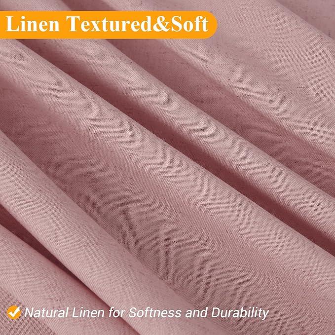 Naturoom Pink 48 Inch Shower Curtain - Stall Narrow Half Linen Ultra Thick Fabric Shower Curtain Set with Hooks, Boho Farmhouse Rustic RV Camper Bath Curtains for Bathroom, 48x72 - ModernBath