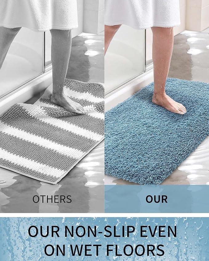 Ruggnovea Toilet Rugs U-Shaped Mat 24x22, Contour Bathroom Mat - Ultra Soft & Absorbent Microfiber, Quick-Dry, Machine Washable with High Density Foam Latex Non Slip Backing, Blue - ModernBath