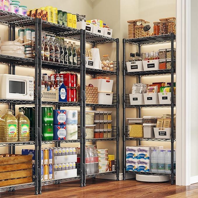 5 Tier Metal Shelving Unit Pantry Storage Shelves with Side Blockers Adjustable Metal Wire Shelf with Hooks & Shelf Linker Standing Storage Rack for Kitchen Pantry Bathroom Closet,13.8"Dx21.7"Wx59.1"H - ModernBath