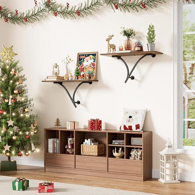 Floating Shelves, 26.7 Inch Long Wall Shelf Set of 2, Wide Display Shelf Wall Mounted Hanging Shelving for Bathroom, Living Room, Bedroom, Kitchen, Rustic Brown - ModernBath