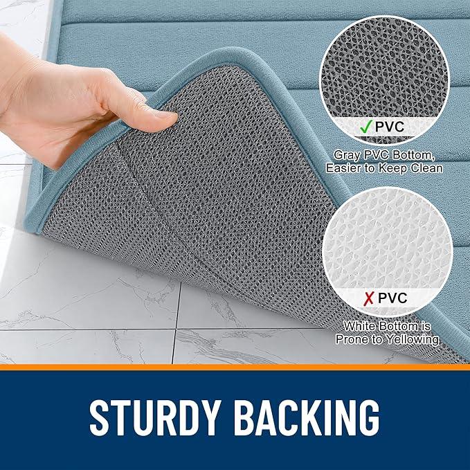 OLANLY Memory Foam Bath Mat 40x32, Super Soft Absorbent Bathroom Rugs, Quick Dry, Machine Washable Shower Floor Rugs, Bathmat Carpet, Bathroom Home Decor Accessories, Airy Blue - ModernBath