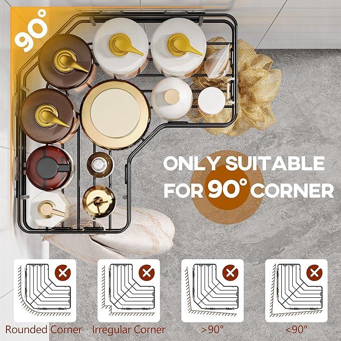 MAXIFFE 3 Pack X-Large Corner Shower Caddy with Soap Holder, Large Capacity Easy Install No Drilling Stainless Steel Sturdy Hold 40 LB Shower Organizer Shelves Rack for Family Renters Bathroom, Black - ModernBath