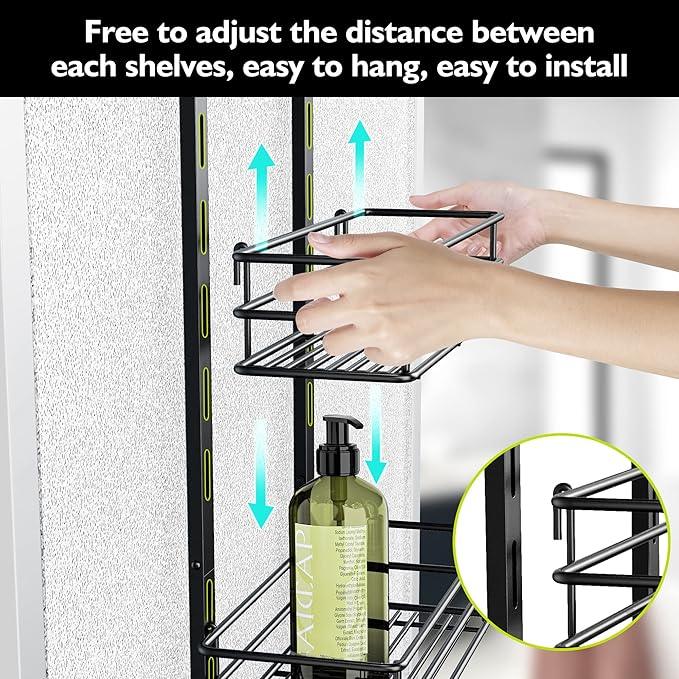Orimade Over the Door Shower Caddy Adjustable 5 Tier Black,Bathroom Hanging Organizer Shelf Rustproof with 4 Hooks,Shower Basket with Soap Holder and Suction Cup - ModernBath