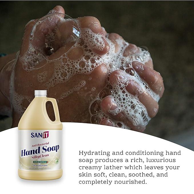Sanit Silky Clean Antibacterial Liquid Gel Hand Soap Refill - Advanced Formula with Coconut Oil and Aloe Vera - All-Natural Moisturizing Hand Wash - Made in USA, Hawaii Tropical, 1 Gallon - ModernBath
