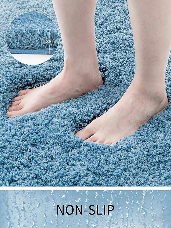 Ruggnovea Bathroom Rugs Non Slip Washable 59x24, Ultra Soft Thick Shaggy Absorbent Bath Mats, High Density Foam Latex Non Slip Backing Bath Rugs, Microfiber Bath Mats for Bathroom Floor&Sink,Blue - ModernBath