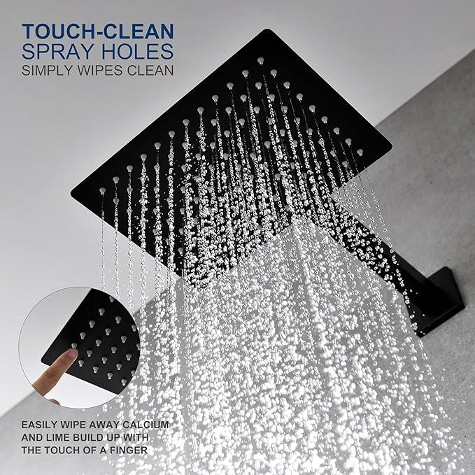 KENES Matte Black Tub Shower Faucet Set Complete with 10-Inch Rainfall Shower Head and Tub Spout, Square Tub and Shower Trim Kit, KE-6024A-2 (Shower Valve Included) - ModernBath