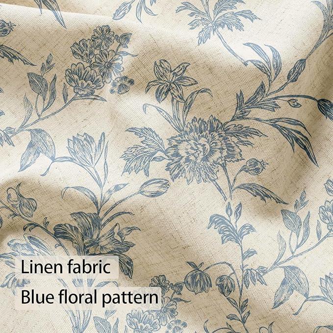 3 in 1 Shower Curtain with Liner and Hooks Blue Floral Cotton Linen Shower Curtain for Bathroom 72" W x 72" L Double Layer Shower Curtain - ModernBath