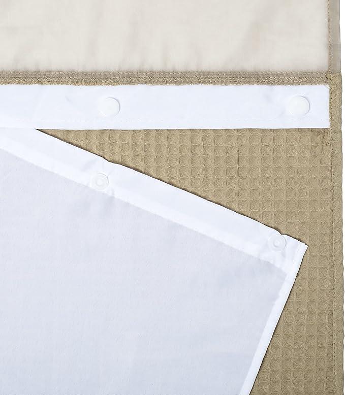 River Dream Linen Fabric Shower Curtain Set, Cotton Blend, Waffle Weave, with Snap in Replacement Liner，71 x 74 inches - ModernBath