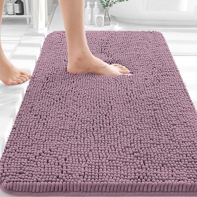OLANLY Bathroom Rugs 36x24, Extra Soft Absorbent Chenille Bath Rugs, Rubber Backing Quick Dry, Machine Washable Bath Mats for Bathroom Floor, Tub and Shower, Home Decor Accessories, Deep Plum - ModernBath