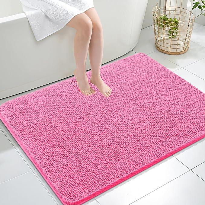 OLANLY Bathroom Rugs 40x32, Extra Soft Absorbent Chenille Bath Rugs, Rubber Backing Quick Dry, Machine Washable Bath Mats for Bathroom Floor, Tub and Shower, Home Decor Accessories, Hot Pink - ModernBath