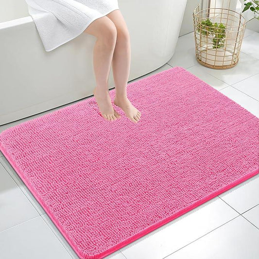 OLANLY Bathroom Rugs 40x32, Extra Soft Absorbent Chenille Bath Rugs, Rubber Backing Quick Dry, Machine Washable Bath Mats for Bathroom Floor, Tub and Shower, Home Decor Accessories, Hot Pink - ModernBath