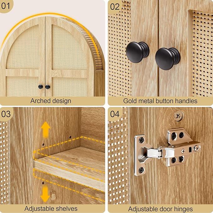 Turtle Myrtle Bathroom Medicine Cabinet Wall Mounted, Arched Wall Cabinet with Adjustable Shelf & Doors, Floating Cabinet for Wall Over The Toilet Storage Cabinet Space Saver,Natural - ModernBath