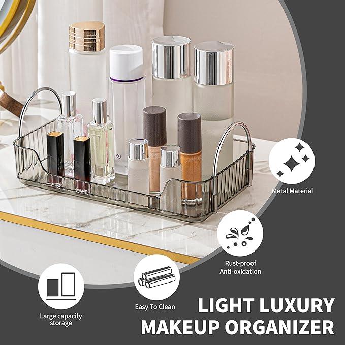 YCIA&DONE Bathroom Organizer Countertop, Makeup Storage, Skincare Cosmetic Tray Shelf, Perfume Holder Rack for Vanity Counter, Large Capacity, Easy to Install, Clean, 1 Tier, Smoky Gray - ModernBath