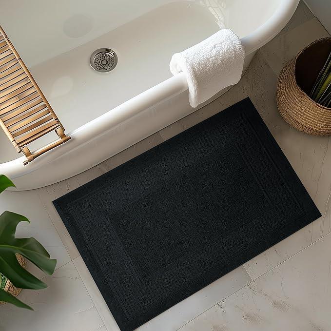Avalon Towels Black Bath Mat - 100% Cotton Set of 2 Absorbent Bathmat - Bathroom Mats Quick Dry Bath Mats for Bathrooms (22x34 Inches) - ModernBath