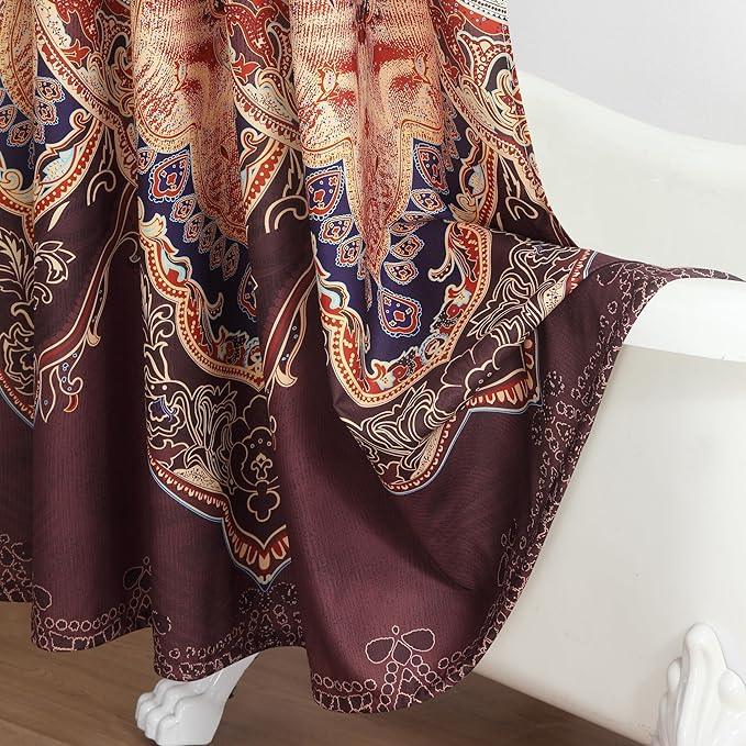 BESTRIPES Extra Long Shower Curtain 72x90 Inches, Water Repellent Fabric with Gold and Brown Baroque Pattern, 12 Metal Grommets and Weighted Hem - ModernBath