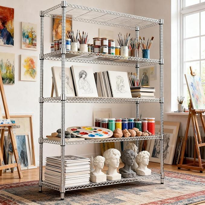 5 Tiers Shelf 1750 lbs Steel Storage Shelving Utility Shelving Unit Steel Organizer Wire Rack for Home,Kitchen,Office,Garage Chrome 17.7" D x 47.2" W x 72.4" H - ModernBath