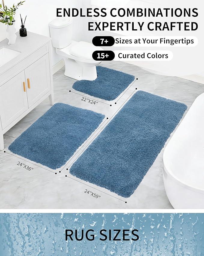 Ruggnovea Bathroom Rugs Non Slip Washable 32x20, Ultra Soft Thick Shaggy Absorbent Bath Mats, High Density Foam Latex Non Slip Backing Bath Rugs, Microfiber Bath Mats for Bathroom Floor&Sink,Blue - ModernBath