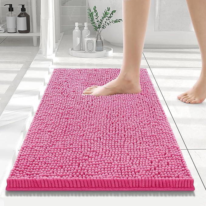 Smiry Luxury Chenille Bathroom Rugs 24x16, Extra Soft and Absorbent Shaggy Bath Mat, Machine Washable, Non-Slip Plush Carpet Runner for Tub, Shower, and Floor, Home Decor Accessories, Hot Pink - ModernBath