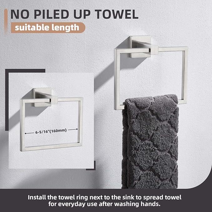 Hand Towel Ring Swivel Brushed Nickel, Angle Simple SUS 304 Stainless Steel Square Towel Holder for Bathroom Wall, 7.09 Inches - ModernBath