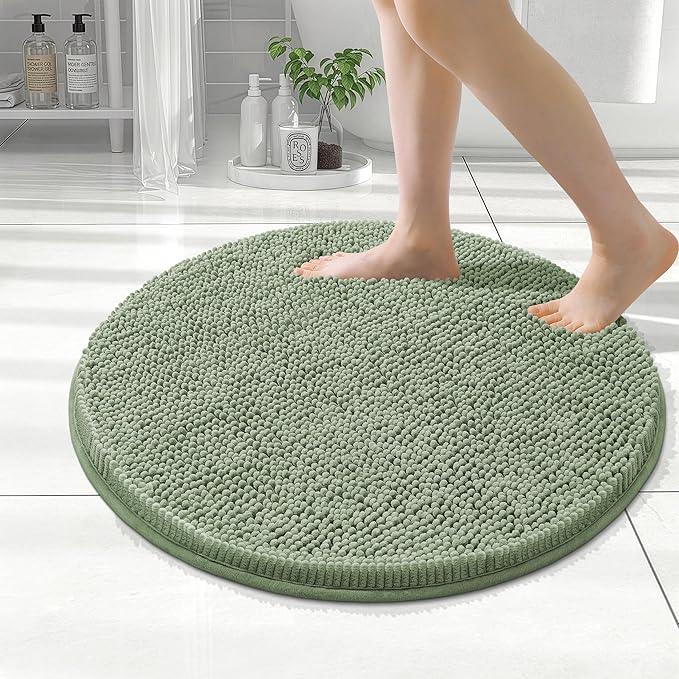 Smiry Luxury Chenille Round 24x24, Extra Soft and Absorbent Shaggy Bathroom Mat Rugs, Machine Washable, Non-Slip Plush Carpet for Tub, Shower, and Bath Room, Sage Green - ModernBath