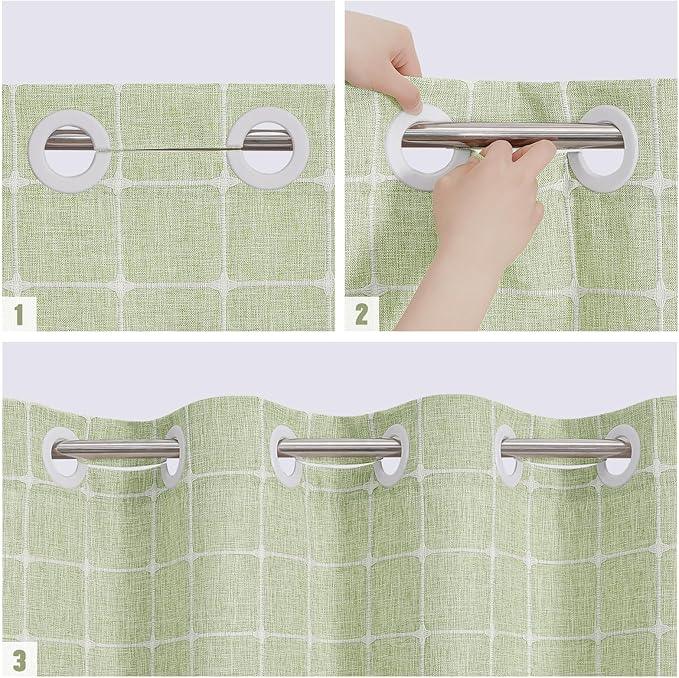 MitoVilla No Hooks Needed Boho Farmhouse Shower Curtain with Snap-in Liner, Cotton Linen Fabric Shower Curtains with Tassels for Rustic Neutral Bathroom Decor, Sage Green, 72 x 74 - ModernBath
