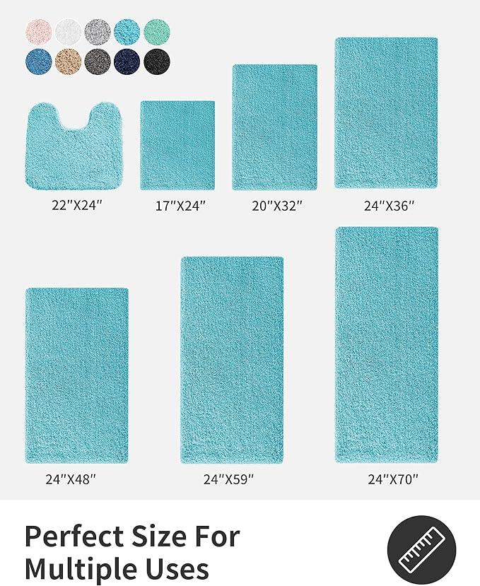 ILANGO Teal Bathroom Rugs 24" × 17" Small Non Slip & Super Absorbent Extra Thick Soft, Washable Bath Mat for Floor, Microfiber Plush Shaggy Bath Rug with Rubber for Bathtub Shower Room Sink - ModernBath