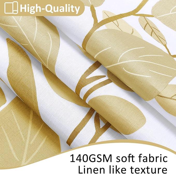 BOODII Gold Shower Curtain for Bathroom Botanical Eucalyptus Nature Eucalyptus Shower Curtain Set Floral Leaves Waterproof Bathroom Bath Curtains with Hooks 72x72 - ModernBath