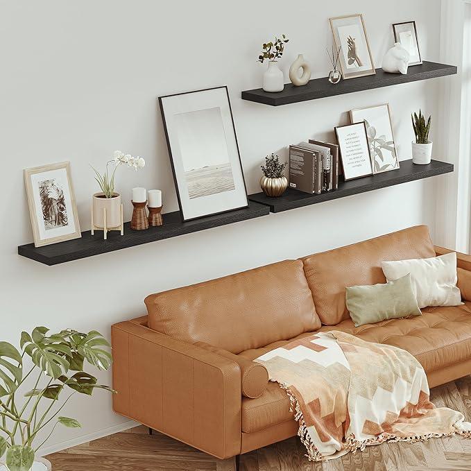 Vivelove 55x10.3 Long Floating Shelves for Wall, Storage Shelf for Living Room, Kitchen, Farmhouse, Wall Shelves with Invisible Brackets,Set of 1, Black - ModernBath