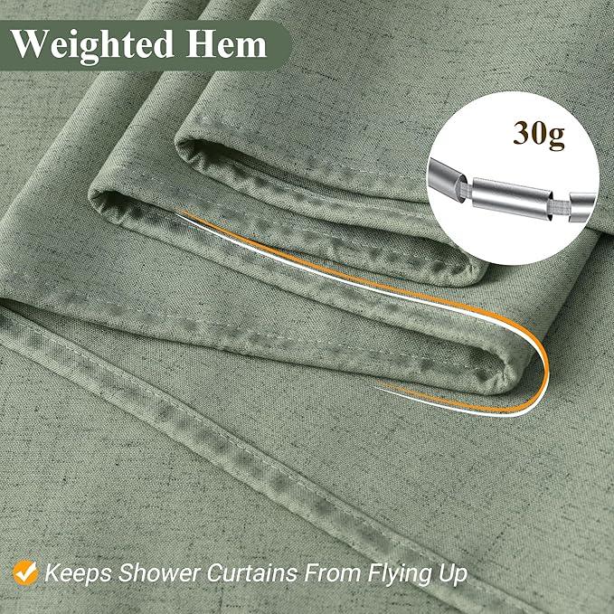 Naturoom Light Sage 36 Inch Shower Curtain - Stall Narrow Half Linen Ultra Thick Fabric Shower Curtain Set with Hooks, Boho Farmhouse Rustic RV Camper Bath Curtains for Bathroom, 36x72 - ModernBath