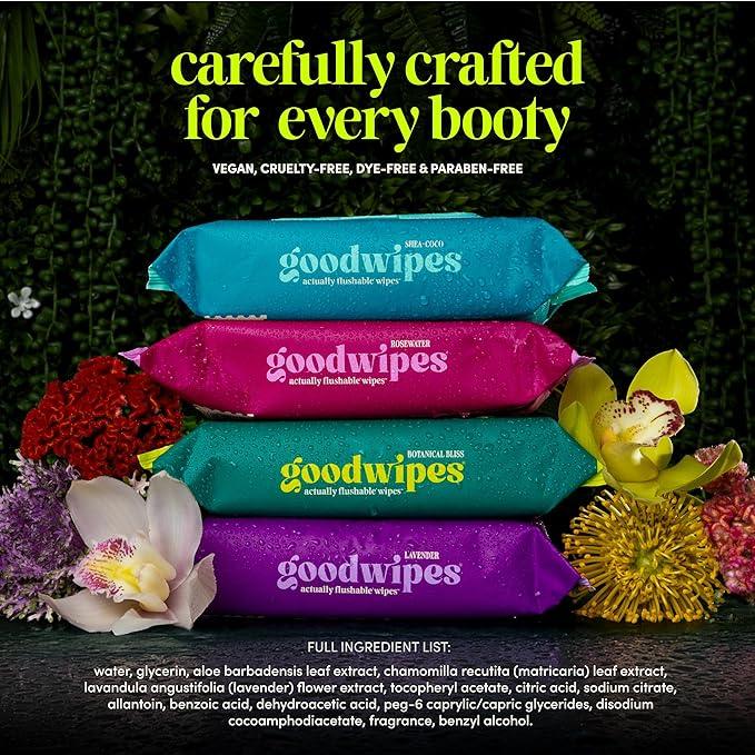 goodwipes Flushable Butt Wipes - Vitamin E & Aloe - Sewer & Septic Safe - Extra Large Adult Wet Wipes For Women & Men - Bathroom Essentials - Lavender, 153 Count (3 Packs + 3 Individually Wrapped) - ModernBath