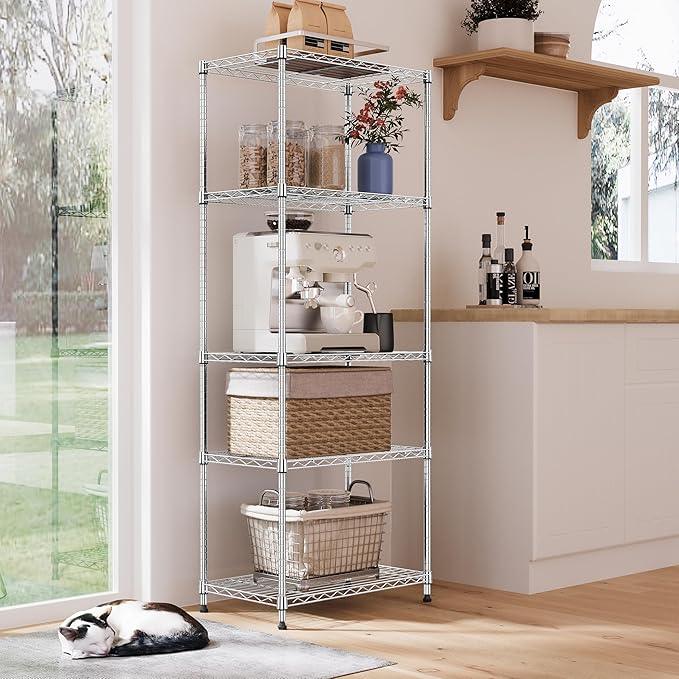 IZEUK 5-Tier Chrome Metal Storage Shelves, Adjustable Wire Shelving Unit for Kitchen, Bathroom, Pantry, Office, Garage, Organizer Wire Rack, 1250 lbs, 13.7" D x 23.6" W x 63" H - ModernBath