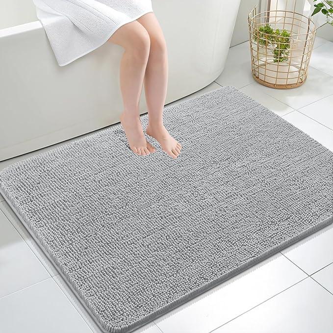 OLANLY Bathroom Rugs 40x32, Extra Soft Absorbent Chenille Bath Rugs, Rubber Backing Quick Dry, Machine Washable Bath Mats for Bathroom Floor, Tub and Shower, Home Decor Accessories, Light Grey - ModernBath