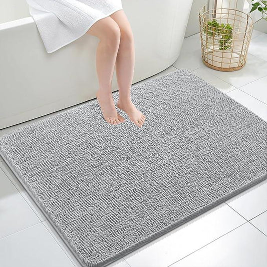 OLANLY Bathroom Rugs 40x32, Extra Soft Absorbent Chenille Bath Rugs, Rubber Backing Quick Dry, Machine Washable Bath Mats for Bathroom Floor, Tub and Shower, Home Decor Accessories, Light Grey - ModernBath