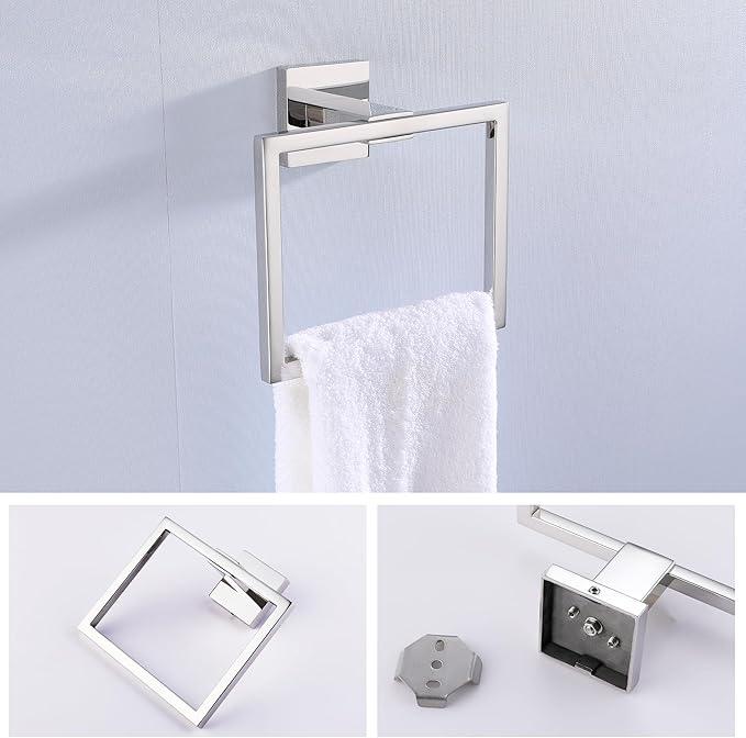 LANC Hand Towel Holder for Bathroom Wall Mount Chrome Silver 2-Piece Square Hand Towel Rings for Bath Kitchen Toilet SUS304 Stainless Steel Contemporary Style Shower Towel Towel Rack, A8896CP-P2 - ModernBath