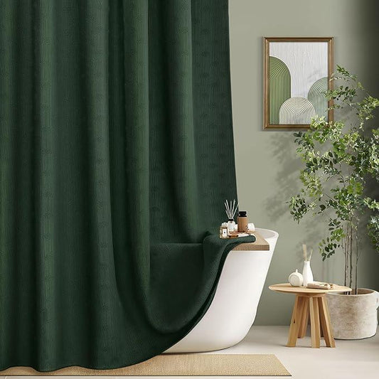 NDDYCU Dark Green Shower Curtain Boho Cotton Texture Mid Century Minimalist Arch Shower Curtain for Bathroom,72" W X 72" L - ModernBath