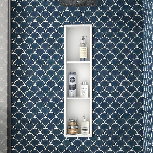 Stainless Steel Shower Niche 36" X 8" White No Tile Needed Niche Shower with 3-Tiers Shelf for Bathroom Storage Recessed Wall Niches Bathroom Shelf Over Mount Installation - ModernBath