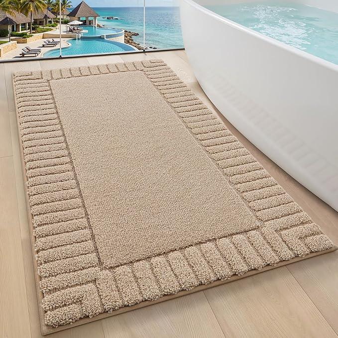 LUMI Bathroom Rugs Non Slip with Rubber Backing, Extra Soft Plush Microfiber Bath Rug Absorbent, Machine Washable Bath Mat Quick Dry for Tub, Shower, Hotel, Beige, 24"x43" - ModernBath